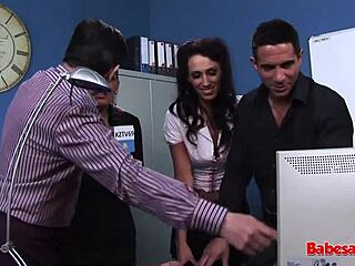 Babesalicious features a wild office orgy with blonde and brunette big tits babes. group sex heats up at work.