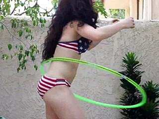 Trixx the fitness girl tries hooping in a tiny bikini