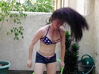 Trixx the fitness girl tries hooping in a tiny bikini