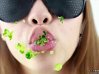 Eating fetish women make sounds while eating cucumber.