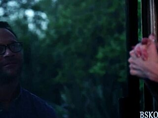 jessie andrews gets into a wild threesome where she sucks and jerks off the guys until they cum all over her petite body.