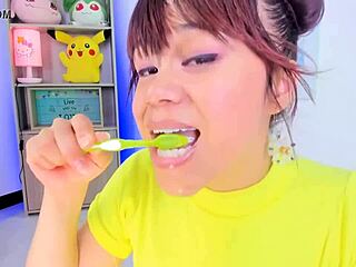 lila jordan brushes her teeth on webcam with saliva