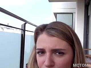Wow, blonde teen Mary Kalisy gets wild on the balcony, sucking and fucking until swallowing cum!