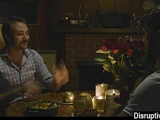 Gay couple engages in rough bareback sex post-dinner