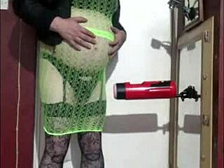 Crossdresser enjoys homemade machine masturbation with shy bisexual amateurs