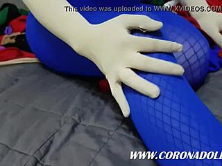 Self-bondage in 7 layers of pantyhose outdoors.