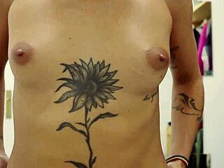 Short Tattooed Girl with Green Hair Feels Thrill of Hot Striptease