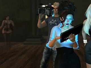 Four lesbian ghosts hunters engage in halloween group sex with toys