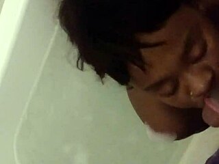 Ebony Babe Deepthroats Monster Cock In Bathtub Pool Scene With Big Ass