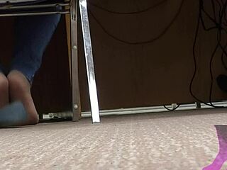 Once, a wife teased in the library with candid nude nylons and blue jean flats shoeplay.