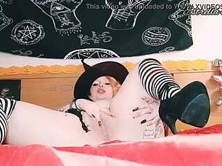 Witch in Costume MASTURBATES with Long Nails at Halloween