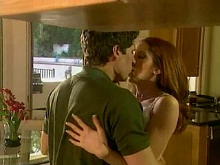 Hot redhead rides cowgirl on sofa for cumshot blowjob