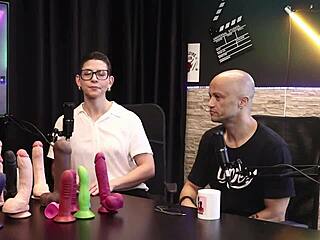 Eilani Quina and Victor Luciano play with sheer red toys