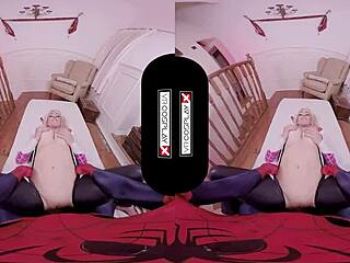 Spider Gwen rides cowgirl, blowing mind with mouth and pussy in VR.