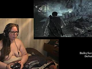 Naked Brunette BBW Plays Evil Within Game