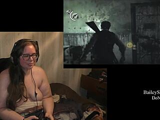 Naked Brunette BBW Plays Evil Within Game
