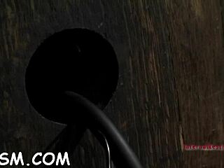 Lovable brunette sits on her huge fake penis.