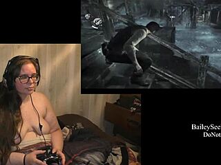 Naked Brunette BBW Plays Evil Within Game