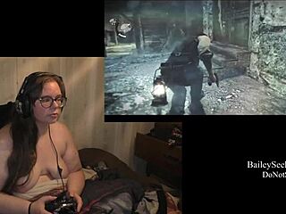 Naked Brunette BBW Plays Evil Within Game