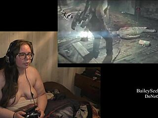 Naked Brunette BBW Plays Evil Within Game