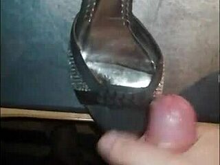 Jerking off with mom's high heels and fake pussy toy