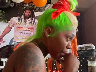 Happy birthday gift from my mouth: sloppy oral on big black cock with ebony tits and ass