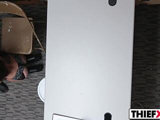 sweet brunette teen gets fucked by monster cock in office after blowjob, burglar style in garage