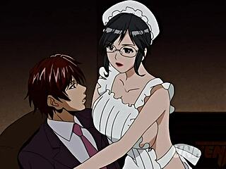 Explicit anime lactation - sensual maid with large breasts nursing her employer