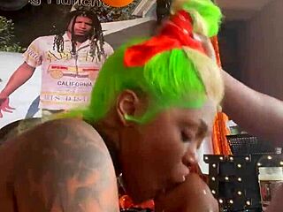 Happy birthday gift from my mouth: sloppy oral on big black cock with ebony tits and ass