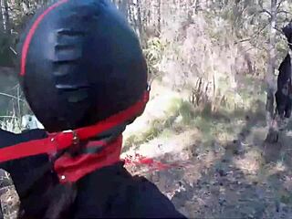 Blindfolded teen Laura in bondage on heels and pantyhose