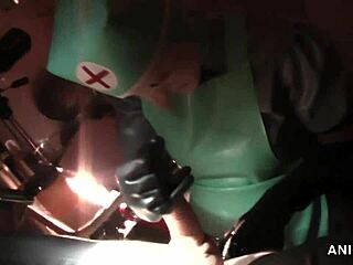 Rubber Nurse Agnes In Grey Dress Performs Prostate Massage And Pegging