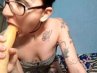 Skinny hot milf sucks dildo deepthroat with spitting and dirty talk