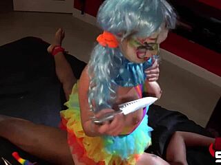 Bound Whore Takes Monster Cock From Clown