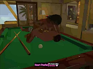 anime characters playing billiards on the pool table in cartoon style