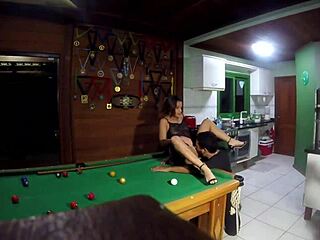 yo, lady milf getting anal creampie on beach house pool table! 🔥