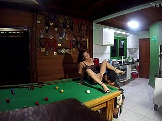 yo, lady milf getting anal creampie on beach house pool table! 🔥
