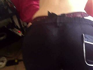 in this casual scene, a french amateur in black lingerie gives a blowjob in doggystyle pov