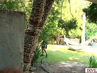 big tits european milf meets college dude outdoors