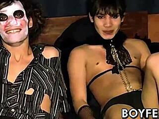 Twinks in costumes suck cocks hard