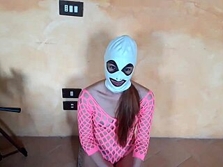 Wearing pink fishnet catsuit and pink platform ankle boots rough POV blowjob