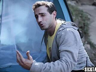 petite teen sucks dirty guy's big cock outdoors