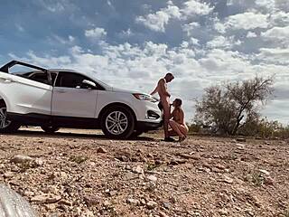 Pulled Over for Intense Sex in the Desert with a Hot Milf Couple in Public