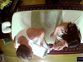 Big-titted brunette babe gets fucked and cummed on by masseur in hidden cam scene
