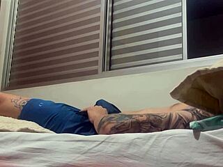 amateur guy jerks off tattooed cock solo