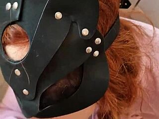 Slut redhead gets rough pussy fuck and blowjob in kitchen, visible to neighbors