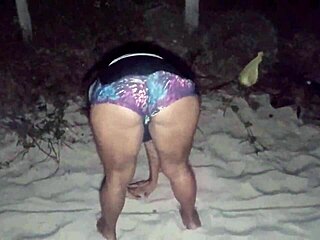 BBW African Wife Sucks for Water at Outdoor Kiosk