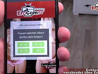 Tattooed blonde German milf gets filmed during POV sex meeting, cum in mouth.