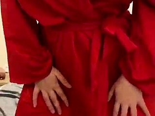 Brunette in red lingerie plays with her big ass and tits in amateur reality