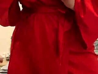 Brunette in red lingerie plays with her big ass and tits in amateur reality