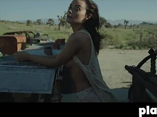 Perfect Brunette Alexandra Tyler Poses Outdoors, Revealing Her Boobs